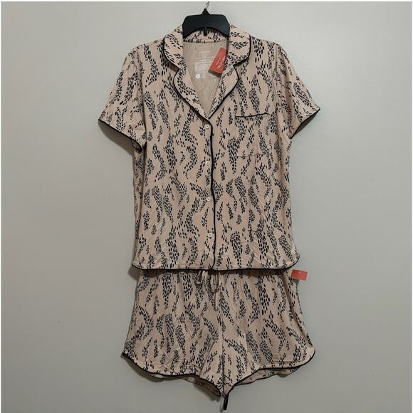 State of Day Pajama Set Womens XS Tan Textural Animal Lounge Comfy Sleep Cozy - Picture 2 of 9